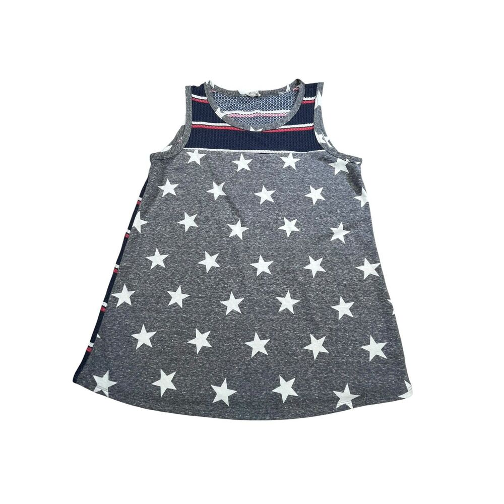 Lovely Melody Women’s XL Patriotic Sleeveless Tank Stars Stripes Waffle Knit USA